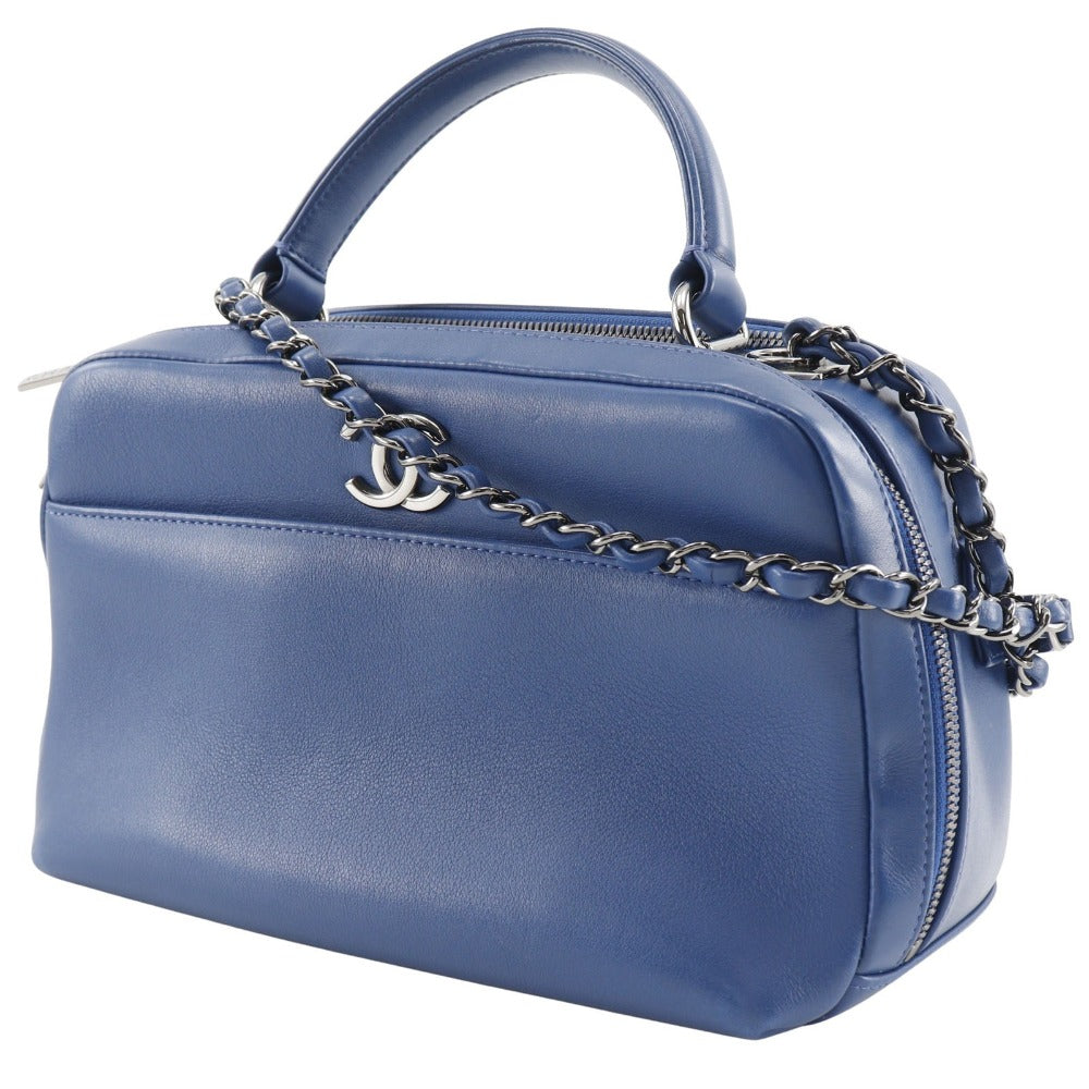CHANEL Handbag Calfskin Blue 2WAYShoulder Trendy Bowling Bag Women Used Authentic