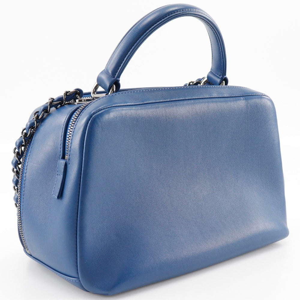 CHANEL Handbag Calfskin Blue 2WAYShoulder Trendy Bowling Bag Women Used Authentic