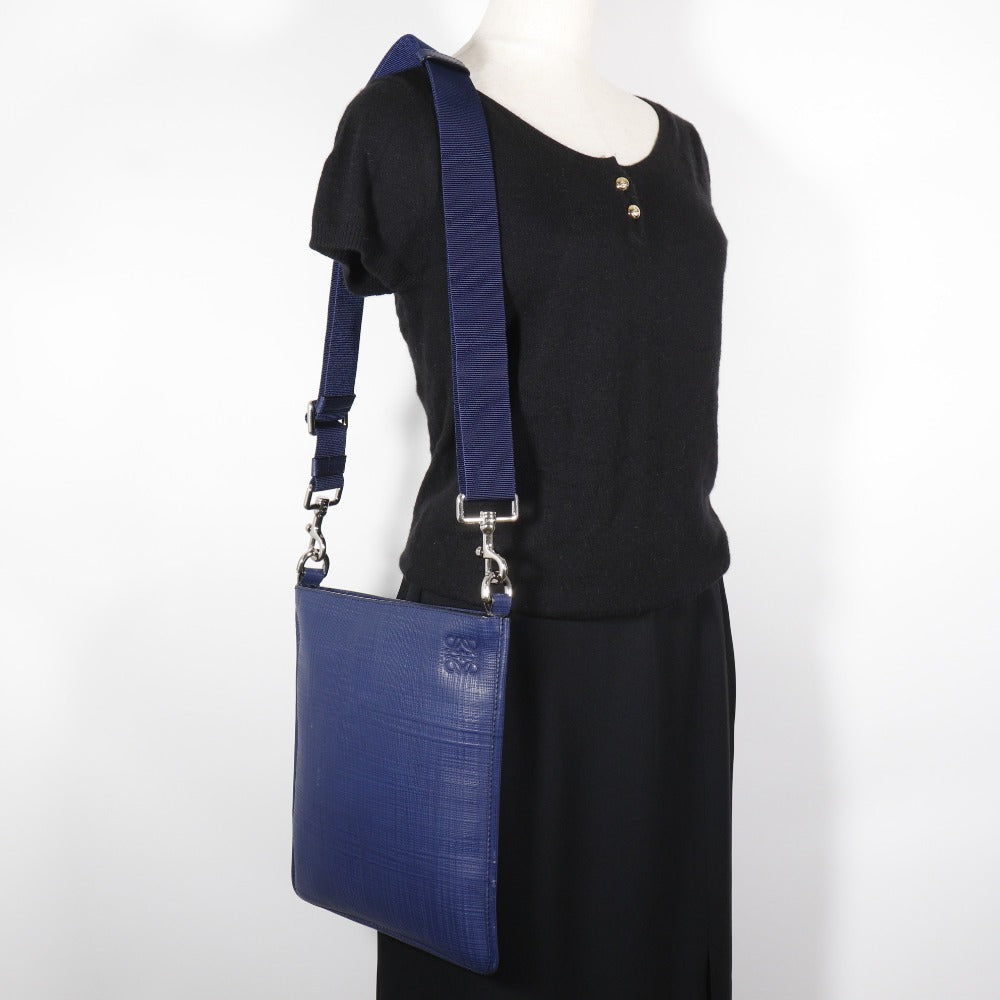 LOEWE Shoulder Bag Embossed leather Blue anagram unisex(Unisex) Used Authentic