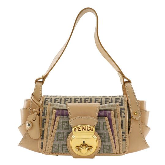 FENDI Shoulder Bag 8BR422 canvas beige one belt Zucchino Women Used Authentic