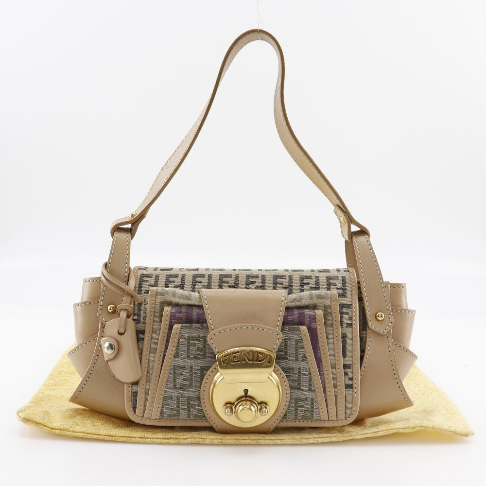 FENDI Shoulder Bag 8BR422 canvas beige one belt Zucchino Women Used Authentic
