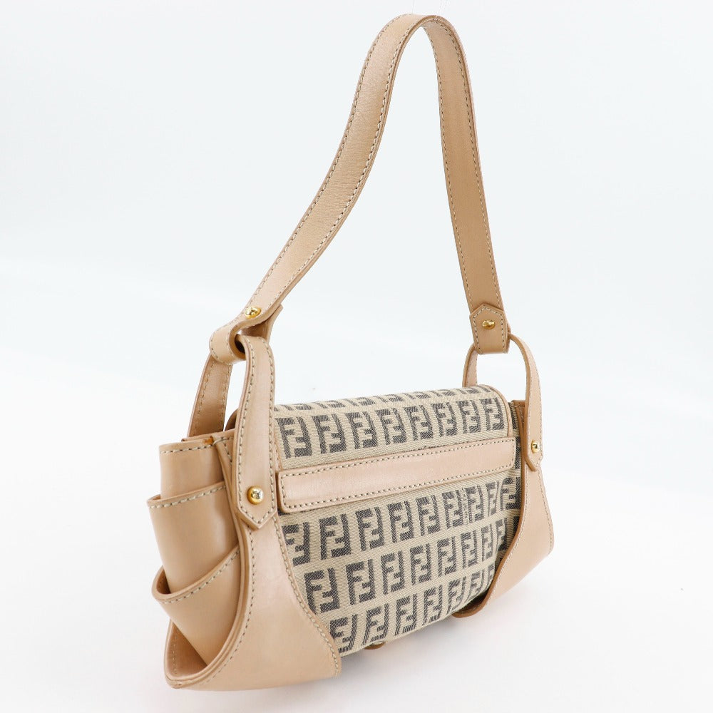 FENDI Shoulder Bag 8BR422 canvas beige one belt Zucchino Women Used Authentic