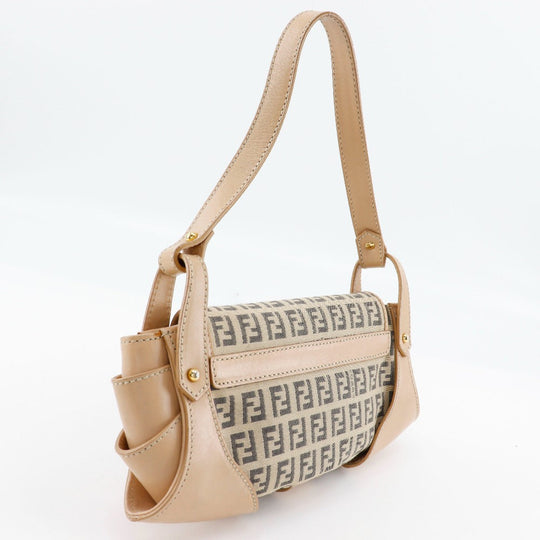 FENDI Shoulder Bag 8BR422 canvas beige one belt Zucchino Women Used Authentic