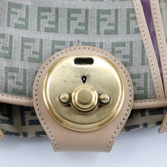 FENDI Shoulder Bag 8BR422 canvas beige one belt Zucchino Women Used Authentic