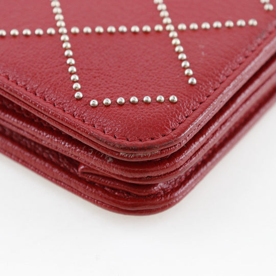 CHANEL Wallet Chain Calfskin Red ChainShoulder Matrasse Studs Women Used Authentic