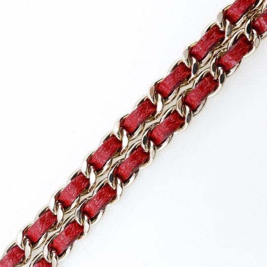 CHANEL Wallet Chain Calfskin Red ChainShoulder Matrasse Studs Women Used Authentic