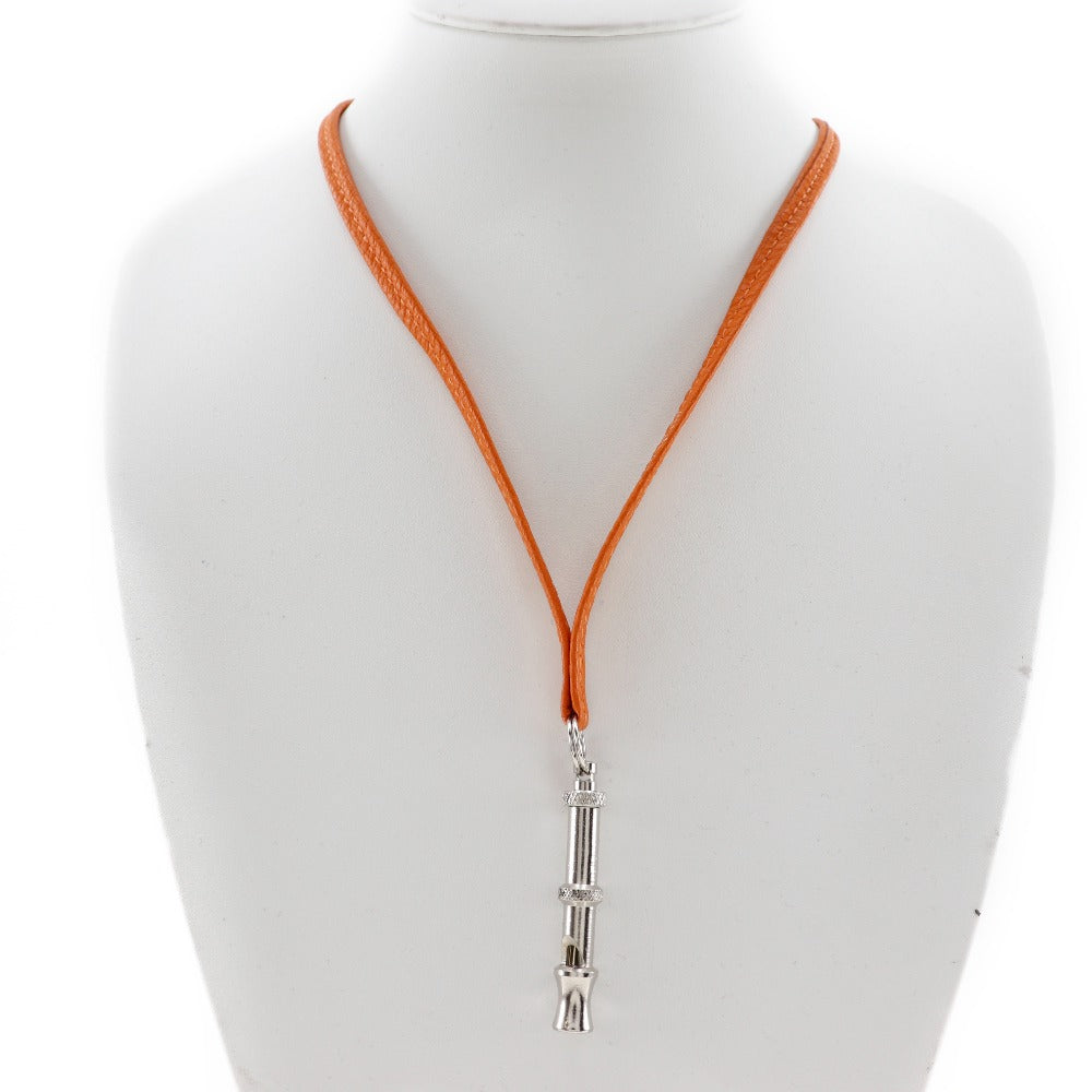 HERMES Other fashion goods Metal, Leather Orange / Silver Pendant Shifure Ultrasonic whistle Women Used Authentic
