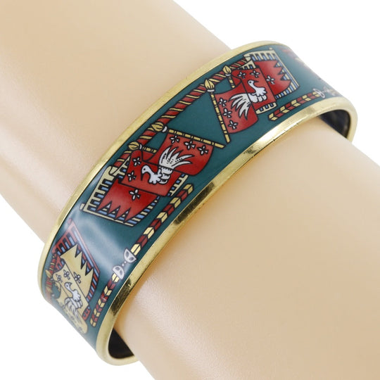 HERMES Bangle Plated Gold multicolor cloisonne Flag & Bird Emilel GM Women Used Authentic