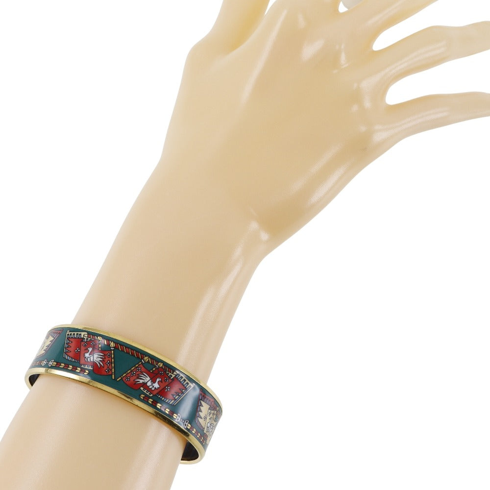 HERMES Bangle Plated Gold multicolor cloisonne Flag & Bird Emilel GM Women Used Authentic