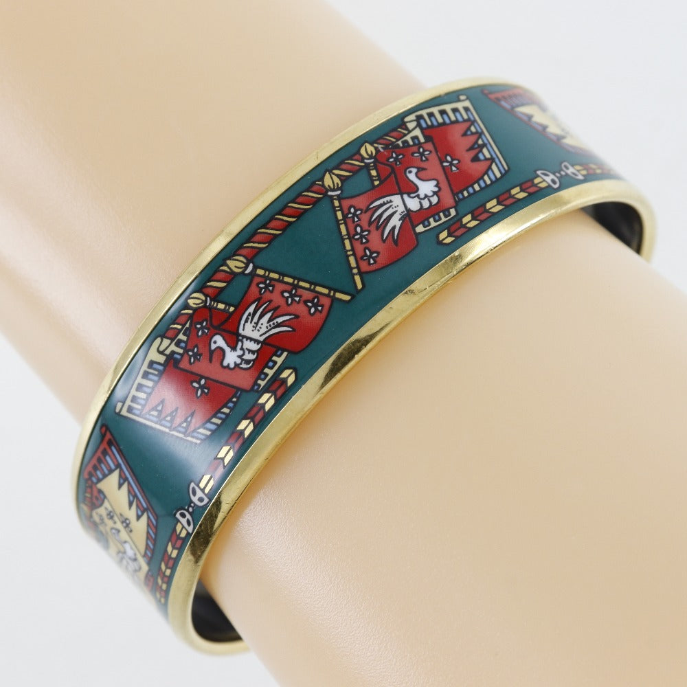 HERMES Bangle Plated Gold multicolor cloisonne Flag & Bird Emilel GM Women Used Authentic