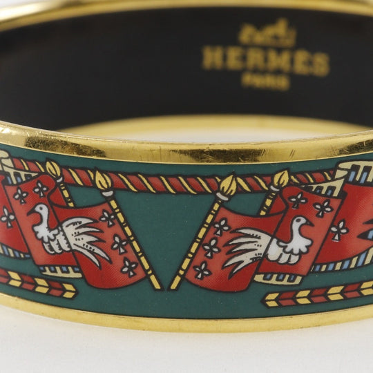 HERMES Bangle Plated Gold multicolor cloisonne Flag & Bird Emilel GM Women Used Authentic