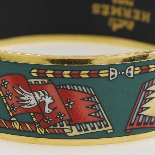 HERMES Bangle Plated Gold multicolor cloisonne Flag & Bird Emilel GM Women Used Authentic