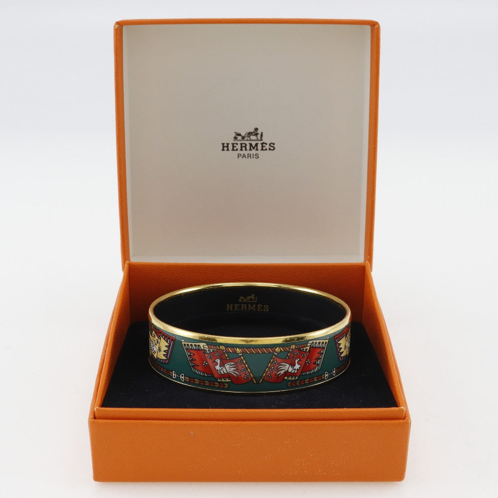 HERMES Bangle Plated Gold multicolor cloisonne Flag & Bird Emilel GM Women Used Authentic