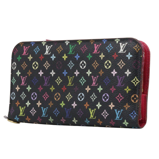 LOUIS VUITTON Long Wallet Purse M93754 Monogram multicolor Black / pink Portefeuille Ansolit Women Used Authentic