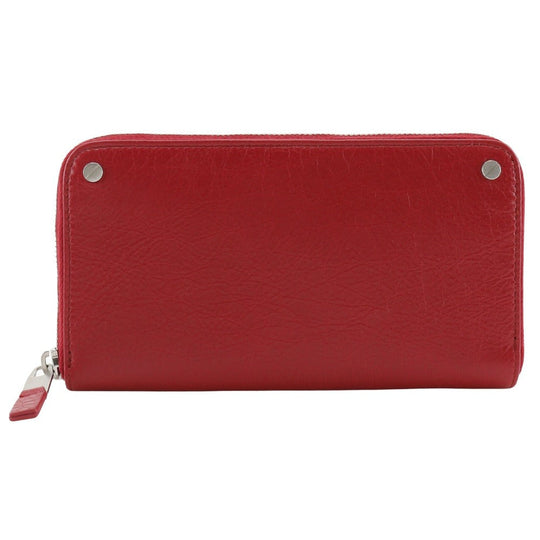 BALENCIAGA Long Wallet Purse 541996 Calfskin Red Zip Around Women Used Authentic