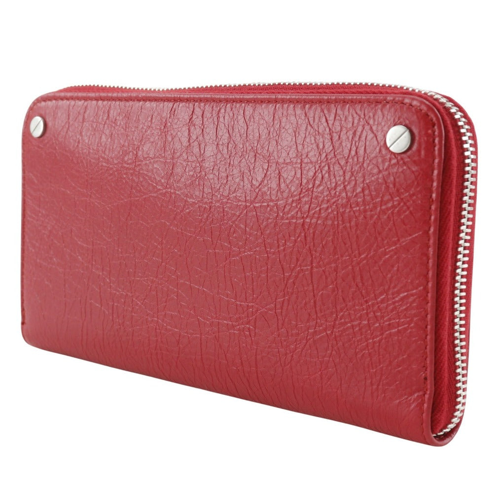 BALENCIAGA Long Wallet Purse 541996 Calfskin Red Zip Around Women Used Authentic