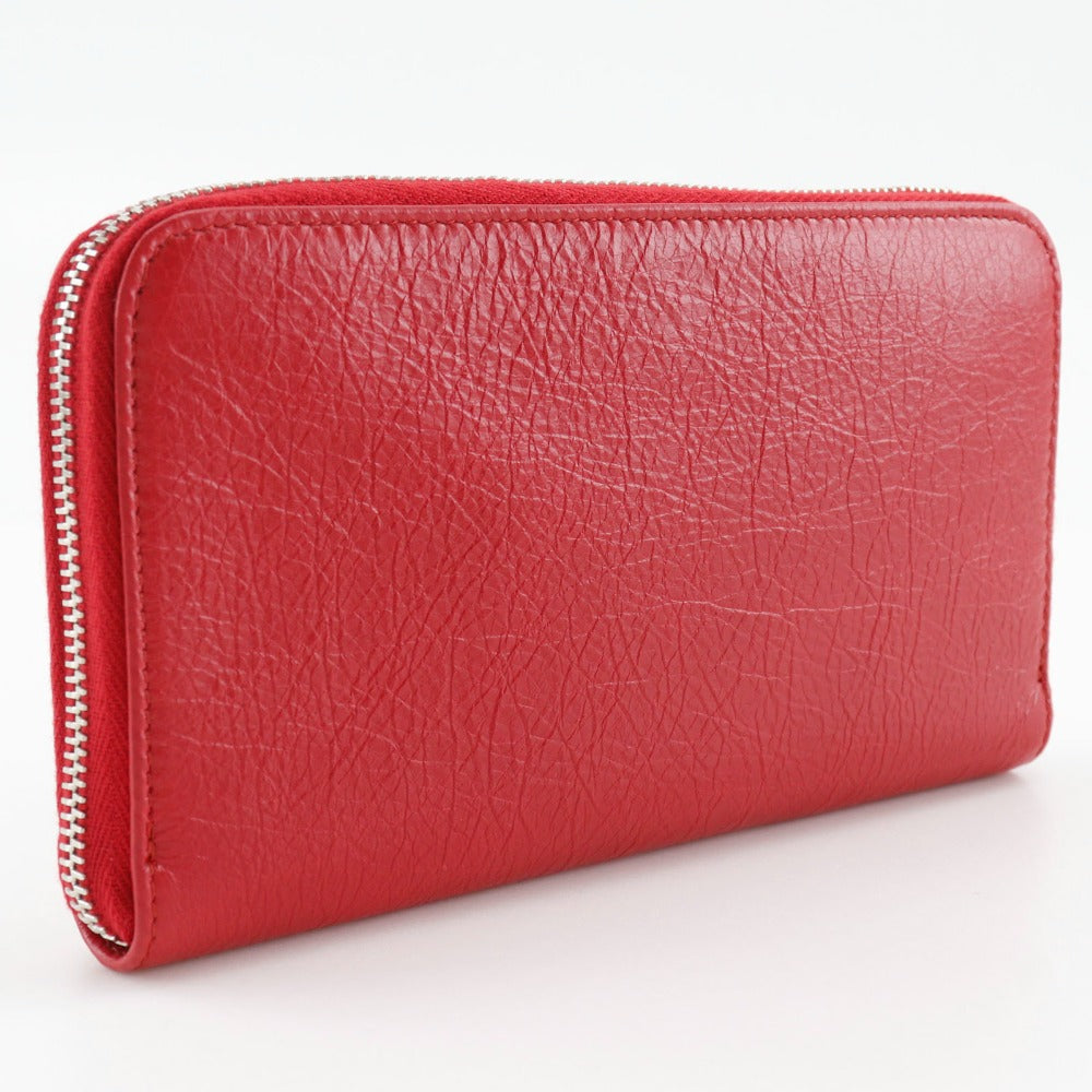 BALENCIAGA Long Wallet Purse 541996 Calfskin Red Zip Around Women Used Authentic
