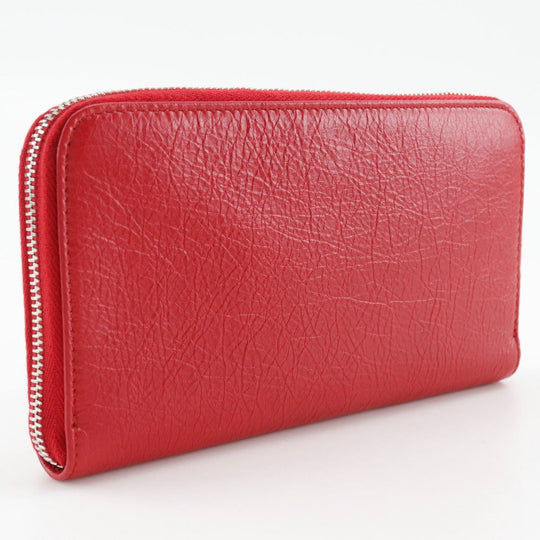 BALENCIAGA Long Wallet Purse 541996 Calfskin Red Zip Around Women Used Authentic