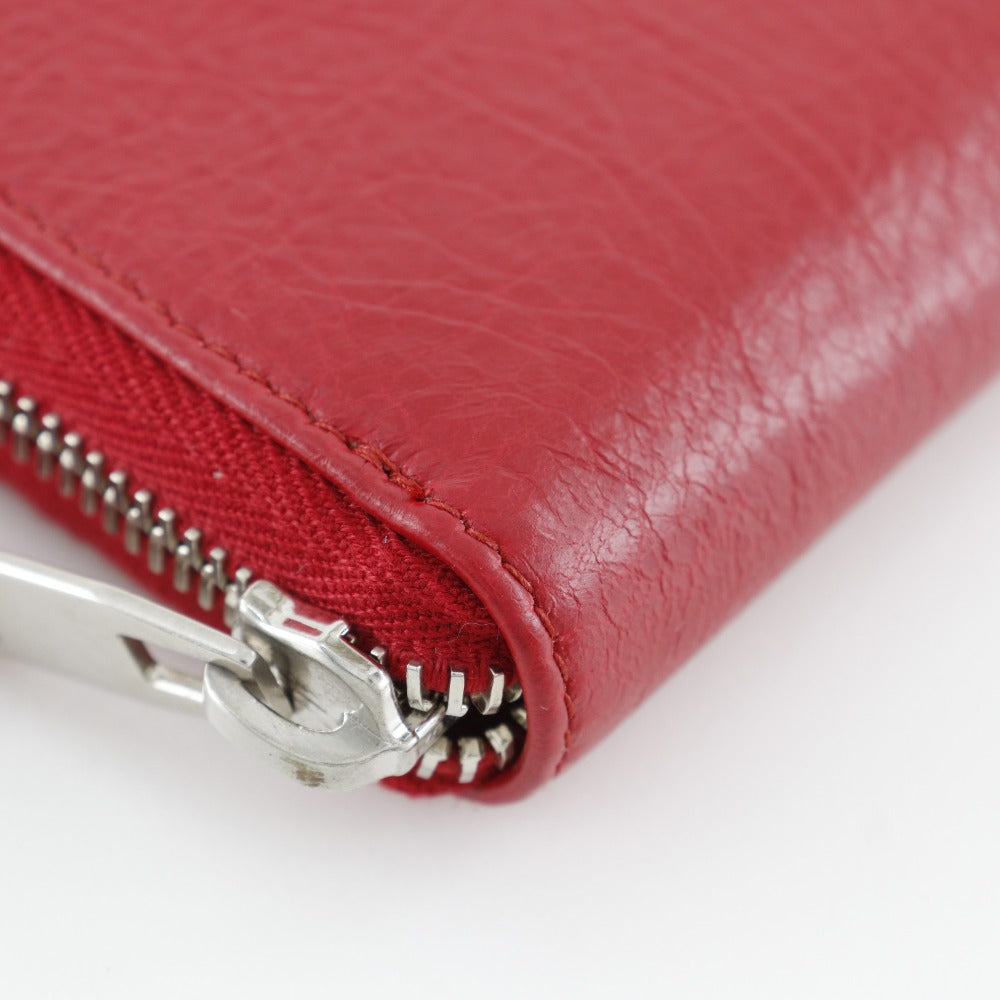 BALENCIAGA Long Wallet Purse 541996 Calfskin Red Zip Around Women Used Authentic