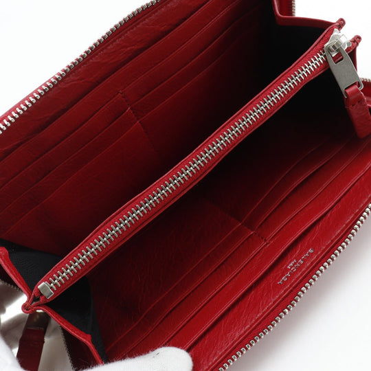 BALENCIAGA Long Wallet Purse 541996 Calfskin Red Zip Around Women Used Authentic