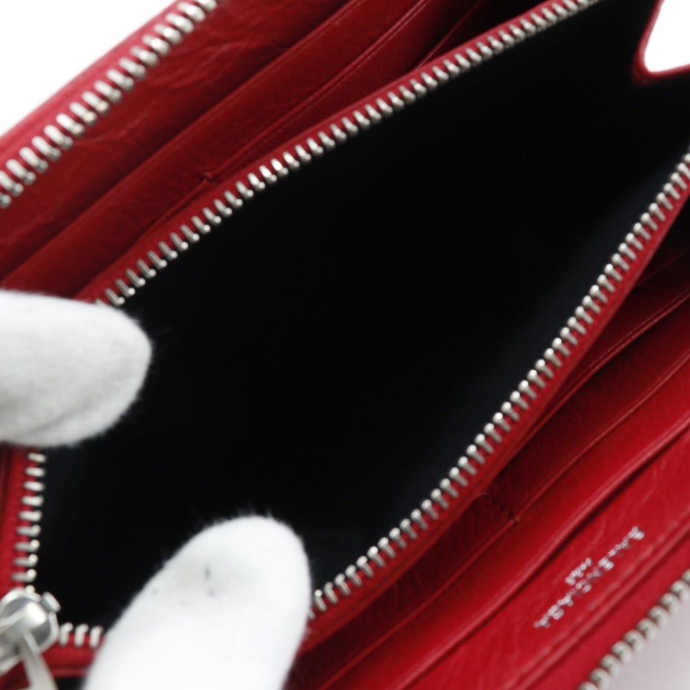 BALENCIAGA Long Wallet Purse 541996 Calfskin Red Zip Around Women Used Authentic