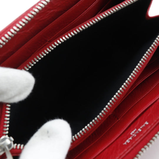 BALENCIAGA Long Wallet Purse 541996 Calfskin Red Zip Around Women Used Authentic