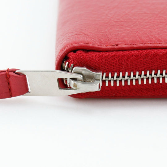 BALENCIAGA Long Wallet Purse 541996 Calfskin Red Zip Around Women Used Authentic