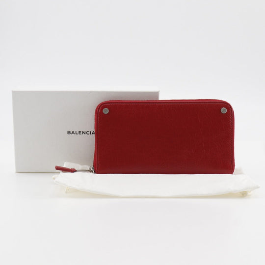 BALENCIAGA Long Wallet Purse 541996 Calfskin Red Zip Around Women Used Authentic