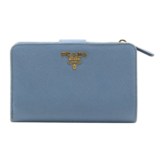 PRADA Bifold Wallet Safiano light blue Women Used Authentic