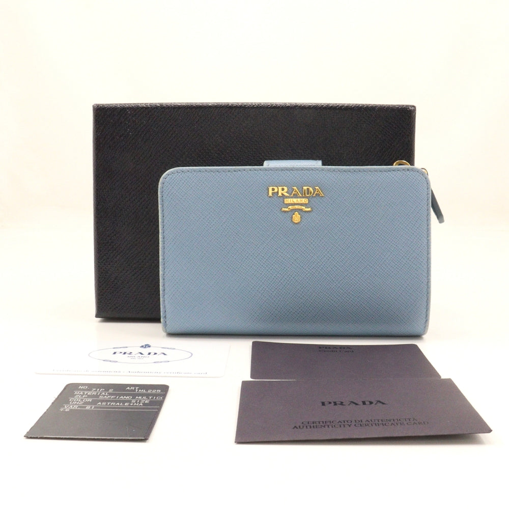PRADA Bifold Wallet Safiano light blue Women Used Authentic