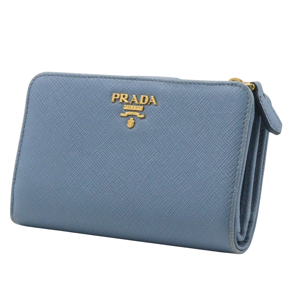 PRADA Bifold Wallet Safiano light blue Women Used Authentic