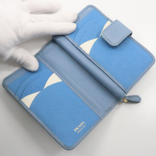 PRADA Bifold Wallet Safiano light blue Women Used Authentic