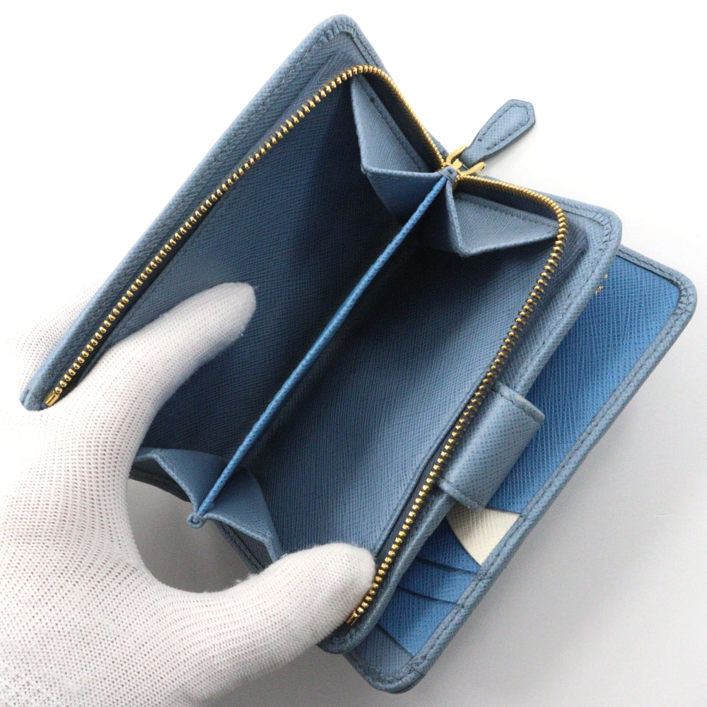 PRADA Bifold Wallet Safiano light blue Women Used Authentic