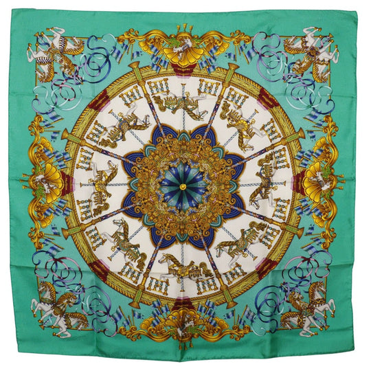 HERMES scarf silk Green Merry-go-round LUNA PARK amusement park Carre90 Women Used Authentic