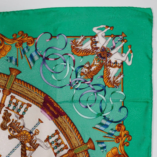 HERMES scarf silk Green Merry-go-round LUNA PARK amusement park Carre90 Women Used Authentic
