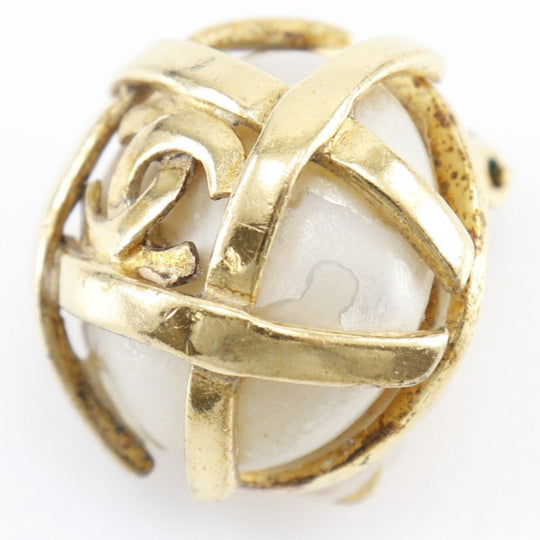 CHANEL Earring Plated Gold, Faux Pearl gold vintage COCO Mark Women Used Authentic
