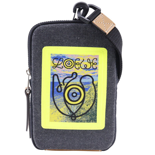 LOEWE Pouch canvas gray/yellow phone pouch Neck pouch Loewe Nature mens Used Authentic