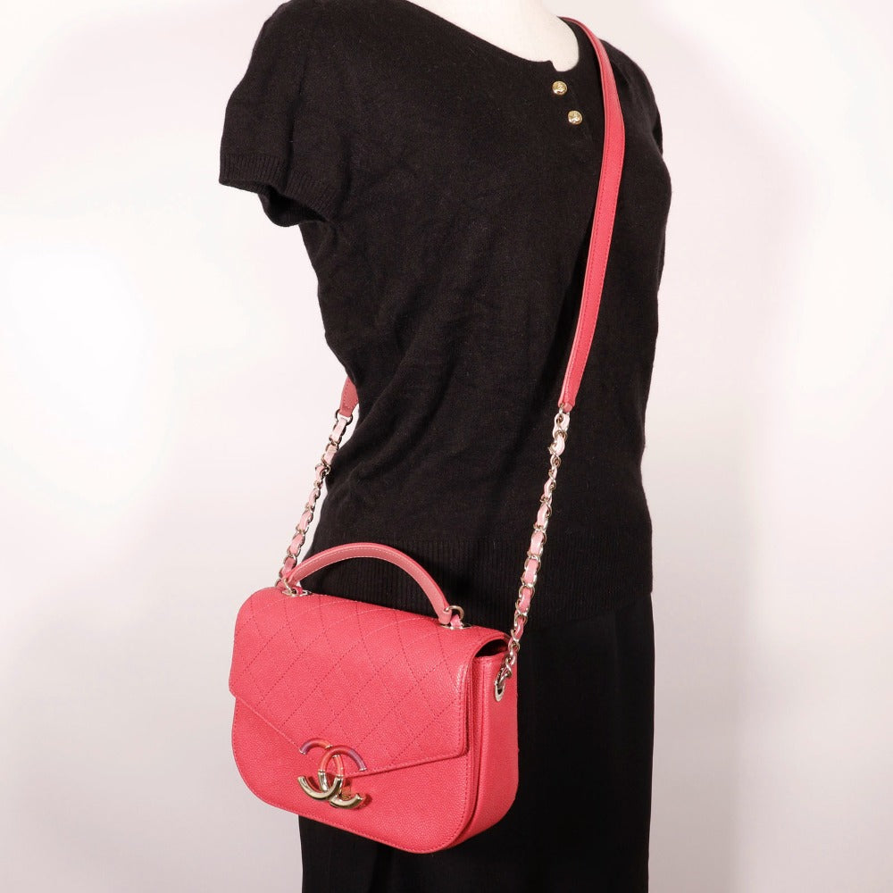 CHANEL Handbag A93659 Caviar skin pink 2WAYShoulder COCO Mark top handle Women Used Authentic