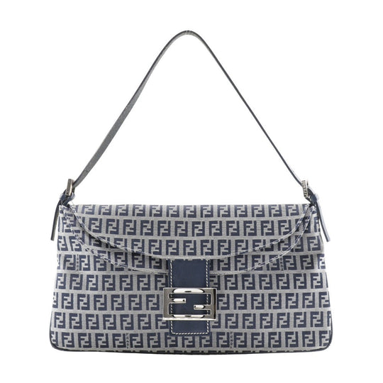 FENDI Shoulder Bag canvas Navy / Gray one belt Zucchino Women Used Authentic