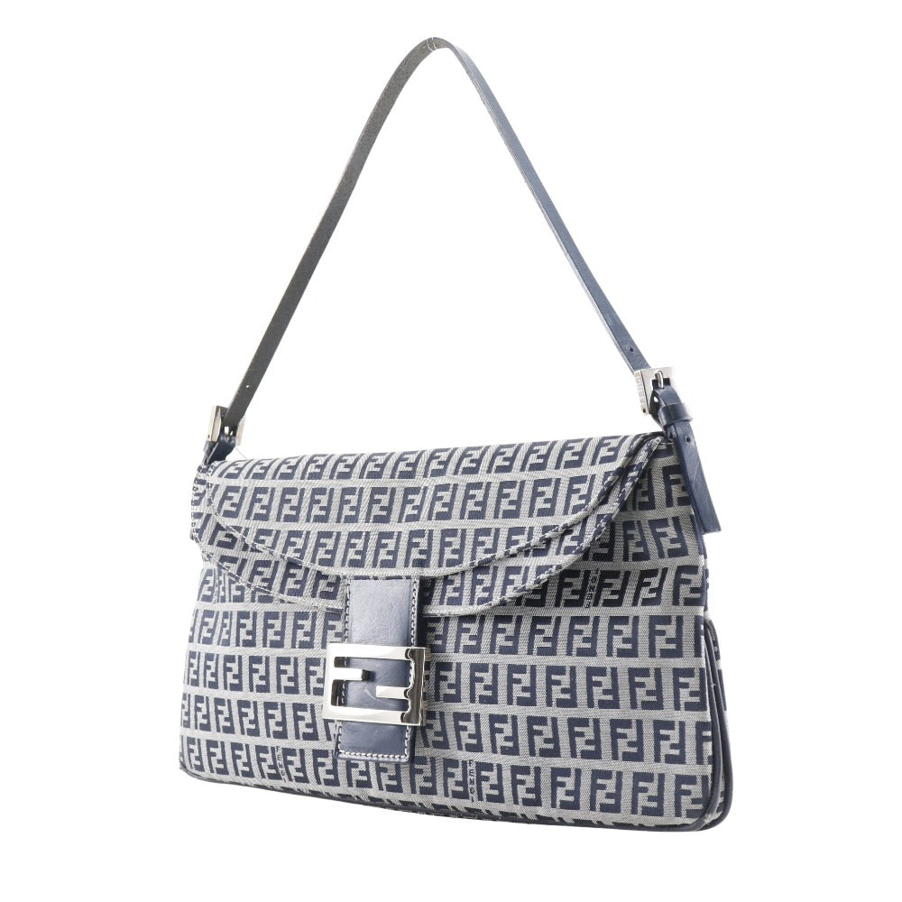 FENDI Shoulder Bag canvas Navy / Gray one belt Zucchino Women Used Authentic