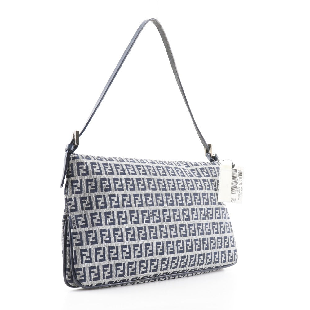 FENDI Shoulder Bag canvas Navy / Gray one belt Zucchino Women Used Authentic