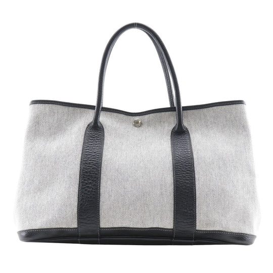 HERMES Tote Bag Toile H, Buffle Gray / black Garden party PM Women Used Authentic
