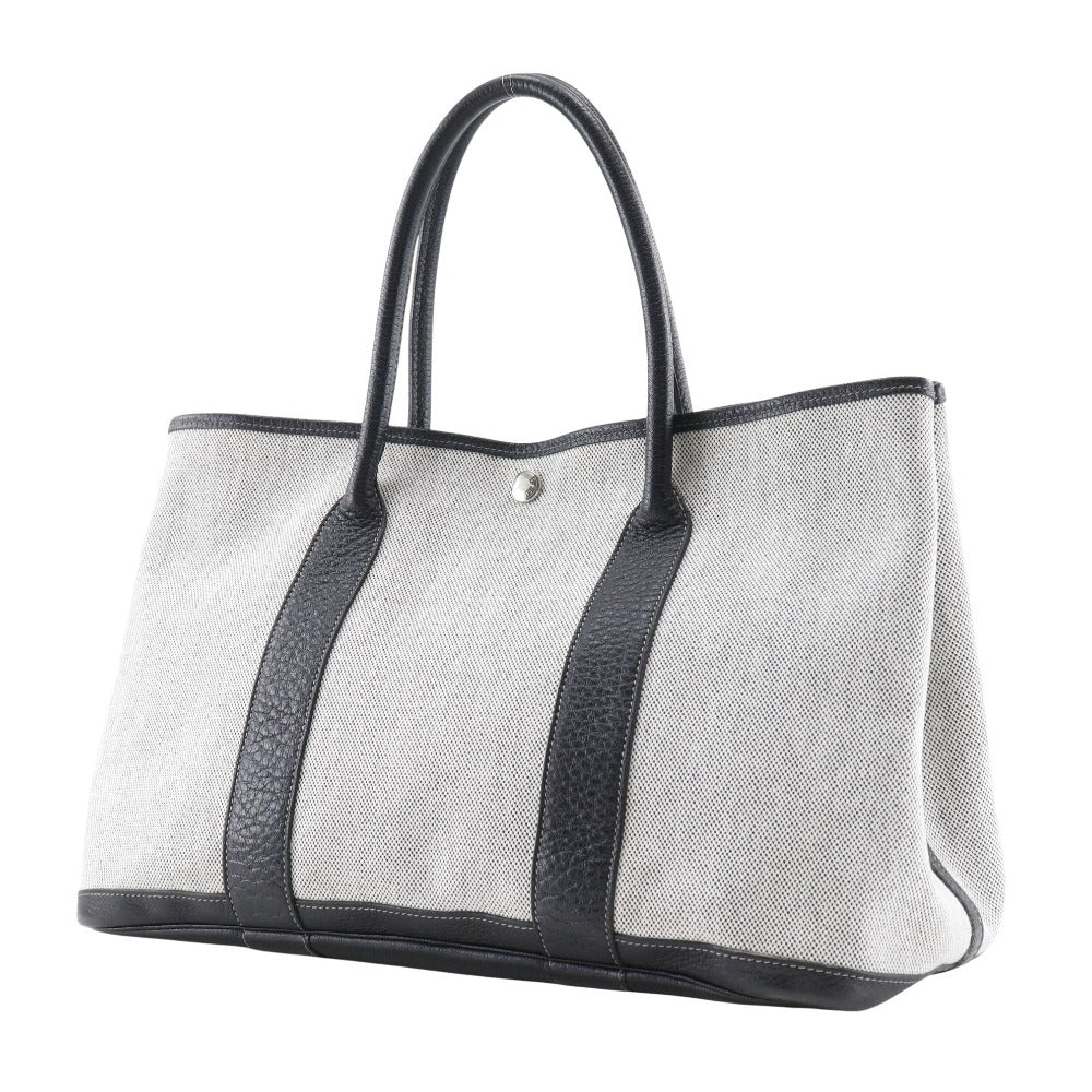 HERMES Tote Bag Toile H, Buffle Gray / black Garden party PM Women Used Authentic