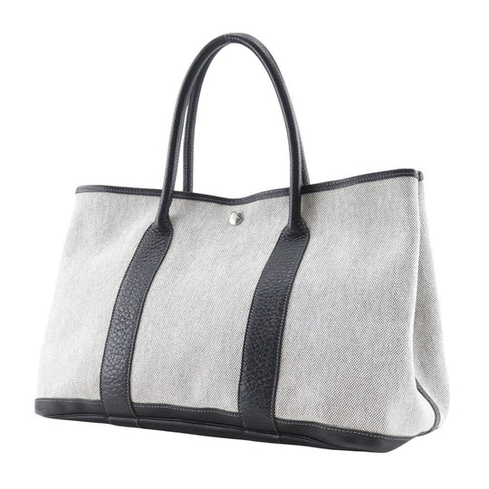 HERMES Tote Bag Toile H, Buffle Gray / black Garden party PM Women Used Authentic