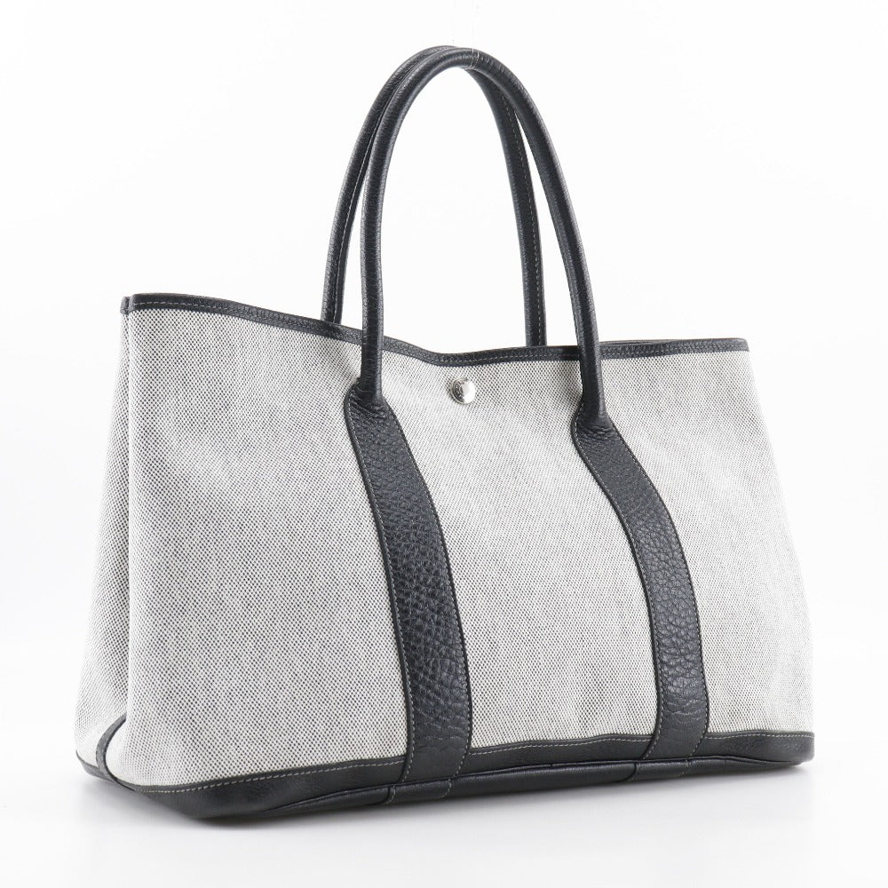 HERMES Tote Bag Toile H, Buffle Gray / black Garden party PM Women Used Authentic