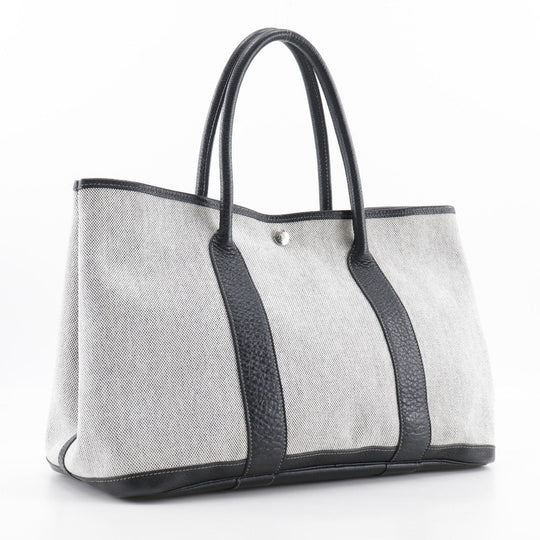 HERMES Tote Bag Toile H, Buffle Gray / black Garden party PM Women Used Authentic