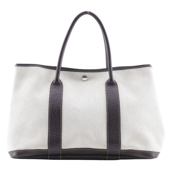 HERMES Tote Bag Toile H, Buffle Beige / Brown Garden party PM Women Used Authentic