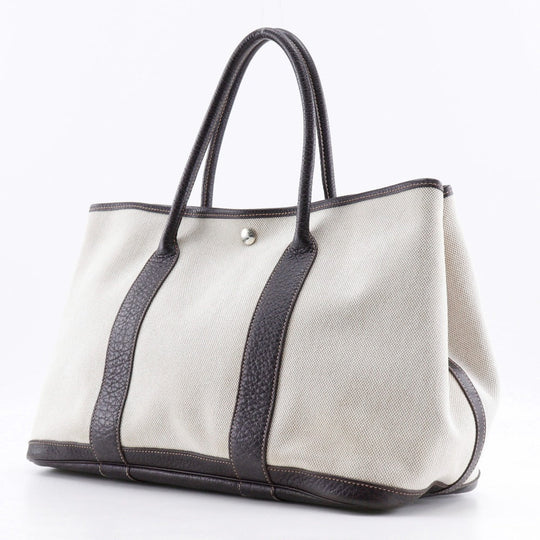 HERMES Tote Bag Toile H, Buffle Beige / Brown Garden party PM Women Used Authentic