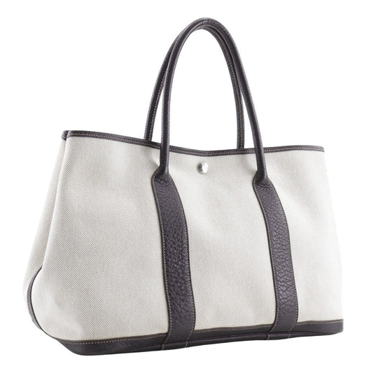 HERMES Tote Bag Toile H, Buffle Beige / Brown Garden party PM Women Used Authentic