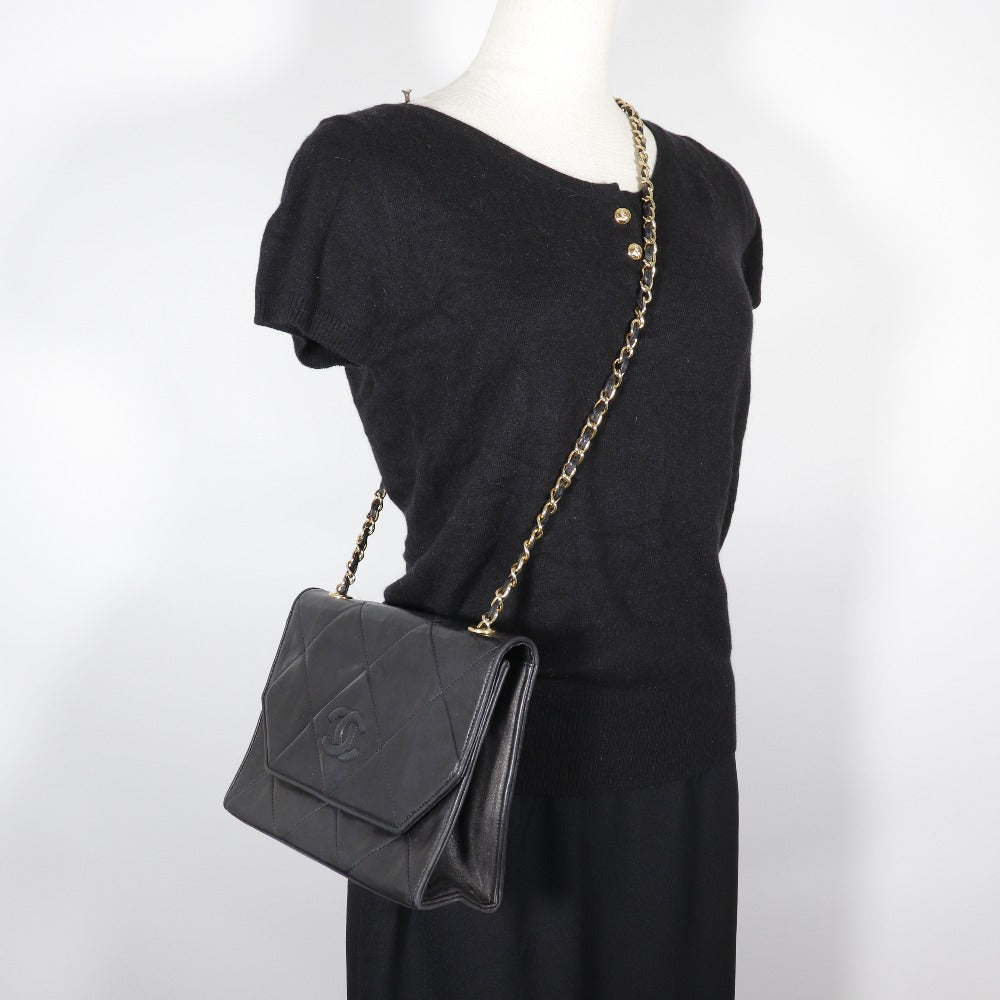 CHANEL Shoulder Bag lambskin black vintage Matrasse ChainShoulder Women Used Authentic